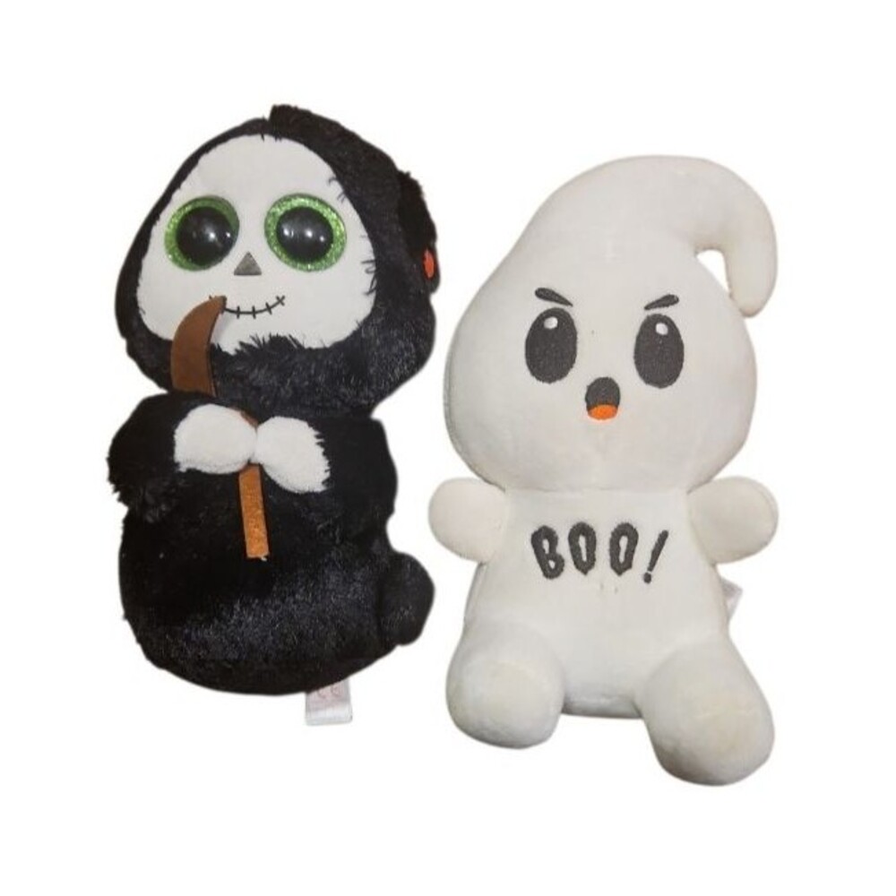 TY Beanie Boos Grimm Reaper 2015 Retired & BOO Ghost Halloween Plush Lot